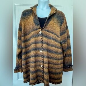 Denim&Co Mohair Alpaca Blend Brown and Black Striped Cardigan 3X